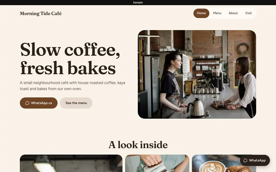 Sample Warm website for a café