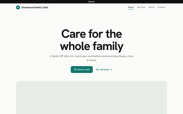 Sample Clean website for a clinic, on a desktop
