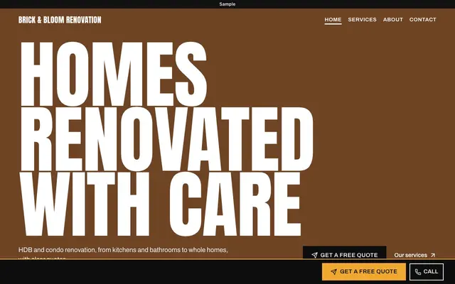 Sample Bold website for a renovation business, on a desktop