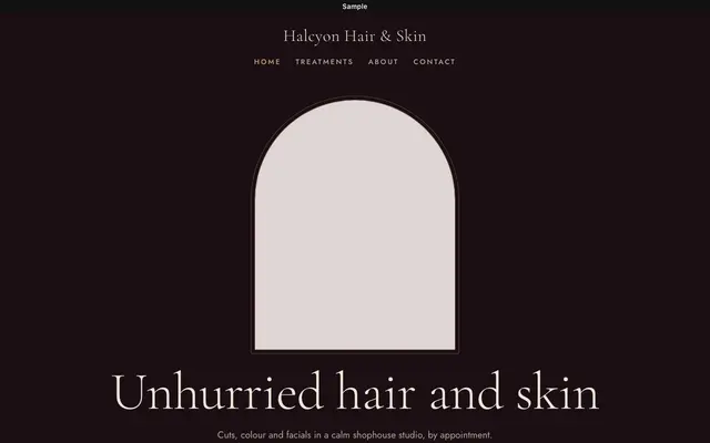 Sample Dark luxe website for a salon, on a desktop