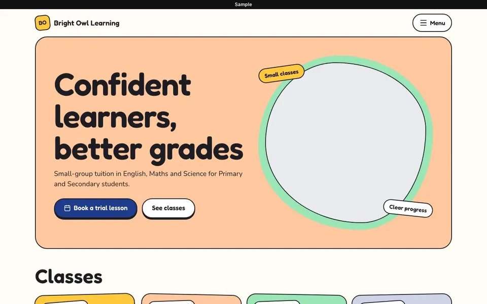 Sample Playful website for a tuition centre